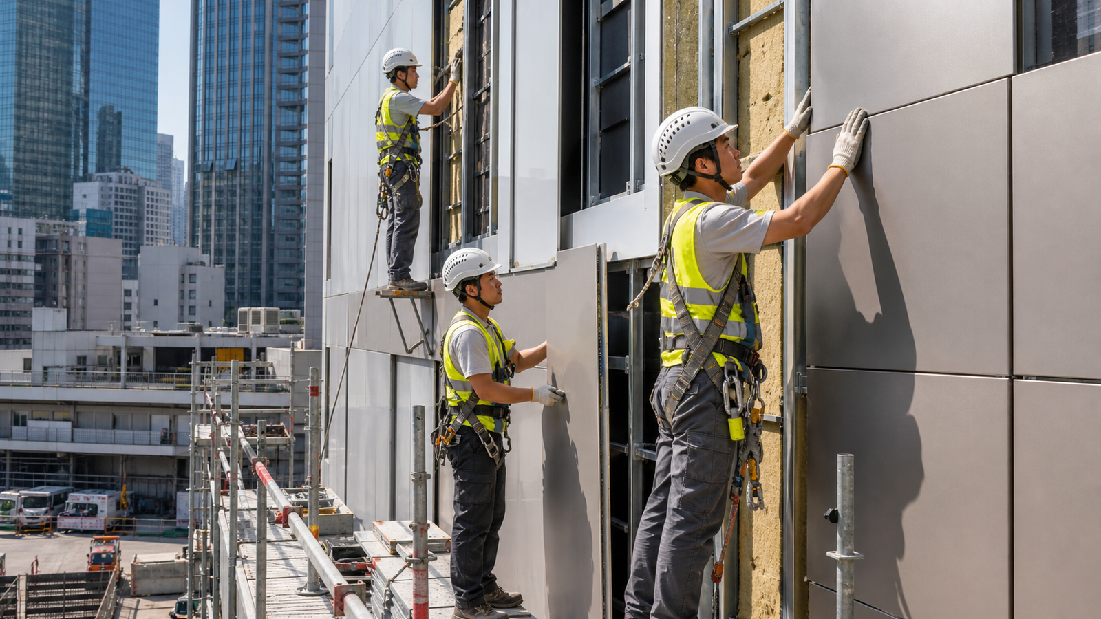 Hot-weather facade installation illustration